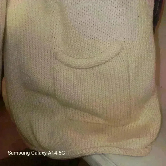 Women's Cherokee 100% Cotton Chunky Collared Ivory Sweater Cardigan Pockets - Picture 5 of 9